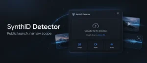 Google SynthID Detector interface for identifying AI-generated image, video, and audio content